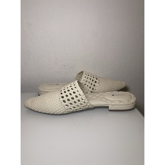 BIRDIES The Swan Mules Shoes Woven Faux Leather Pointed Toe White Slip On Sz 10 - Picture 9 of 16